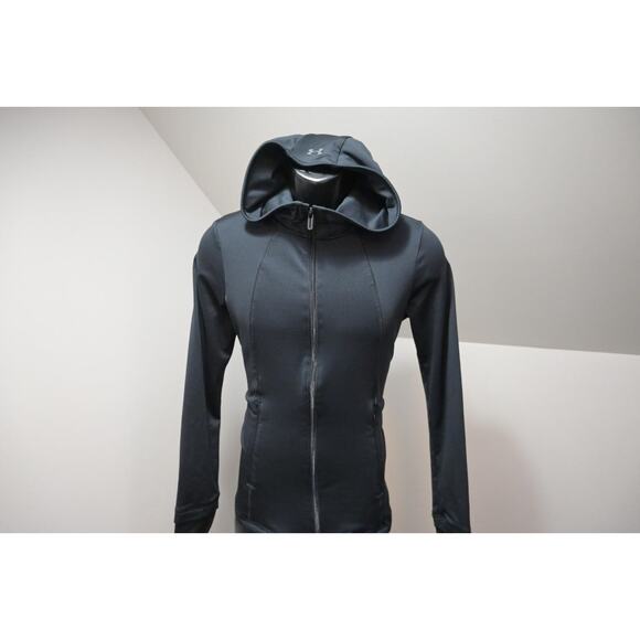 Under Armour Hoodie Fitted Black Full Zip Athletic Jacket Womens Size Medium - Picture 1 of 11